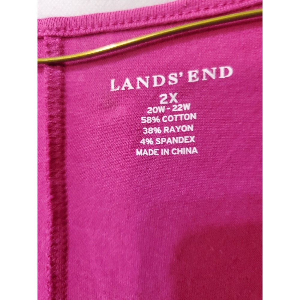 Lands End Dress 2 XL Magenta‎ Solid Short Sleeve Midi Cotton Knit T-Shirt Shift - Picture 2 of 3